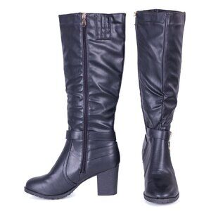 Women Faux Leather Boots Tall Fashion Boots w/ Zipper